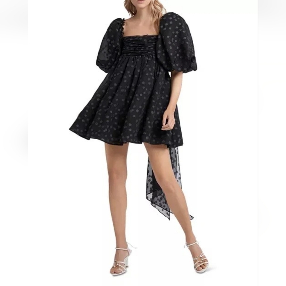 AJE La Piscine Dotted Chiffon Puff Sleeve Bow Back Mini Dress Size 4